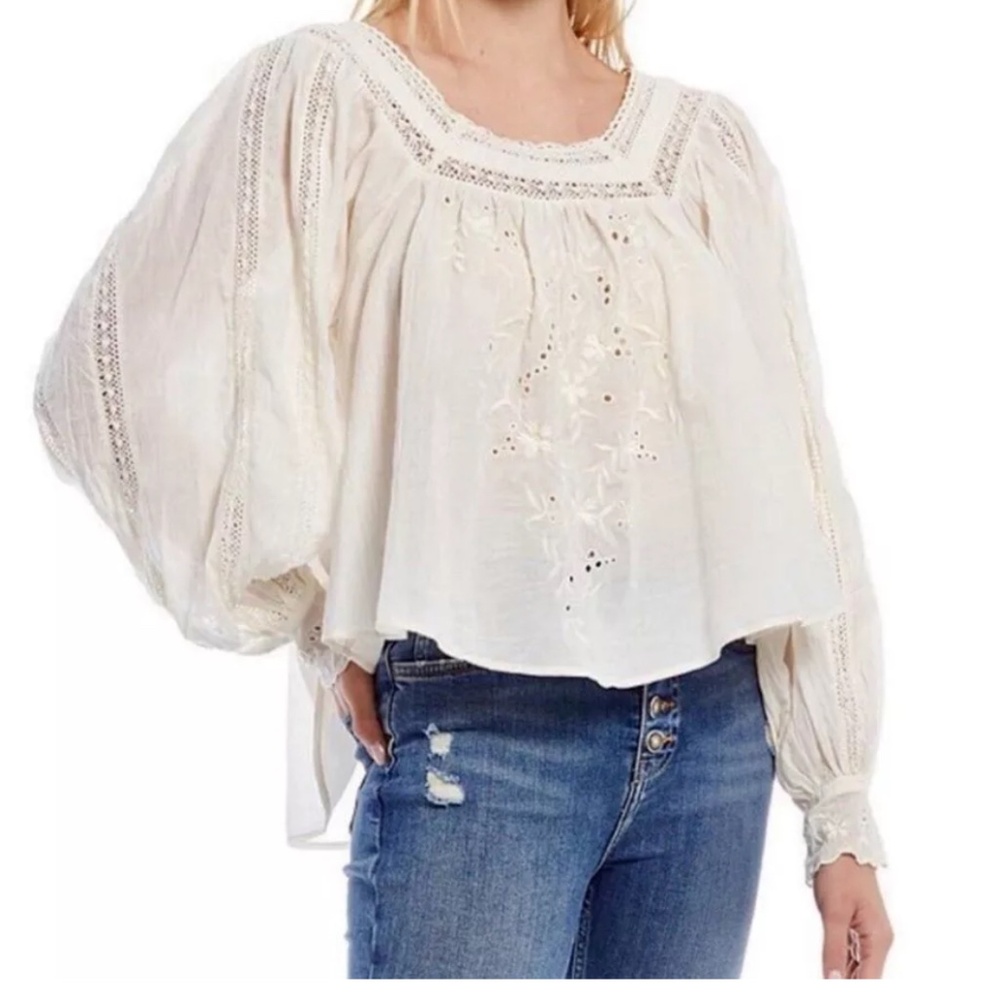 Free People Faraway Fields Embroidered Boho Top Shirt Blouse New NWT